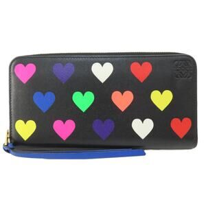 Loewe Zip-Around Heart Motif Leather Long Wallet Black